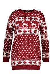 Boohoo Synthetic Plus Reindeer Snowflake Christmas Jumper Dress In Red Lyst