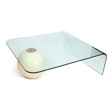 Clear glass waterfall coffee table with glass top shelf overstock $ 587.99. Modern Waterfall Curved Glass Coffee Table Balanced On White Ball Furnish Me Vintage
