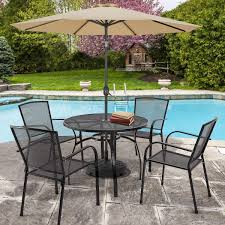 Round metal outdoor dining table set. Buy Aecojoy 5 Piece Patio Metal Dining Set Outdoor Metal Dining Table Set With Round Table 1 73 Umbrella Hole And 4 Stackable Arm Chairs Patio Dining Bistro Set For Garden Bistro Deck Dark Gray Online In