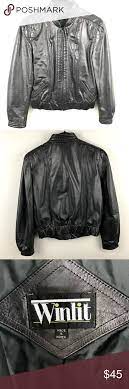 Winlit Leather Jacket 7 8 Full Zip Cropped Bomber Winlit Genuine Leather Jacket 7 8 Full Zip Solid Black Two Pocke Leather Jacket Leather Bomber Jacket Jackets