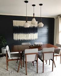 Lighting With The Art Installation On A Black Wall That Is Dramatic And Mid Century Modern Dining Room Mid Century Dining Room Midcentury Modern Dining Chairs