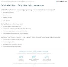 Quiz Worksheet Early Labor Union Movements Study Com