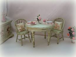 Dollhouse Miniature Shabby Cottage Dining Table And Chairs In Pale Green Shabby Chic Round Dining Table Doll Furniture Diy Shabby Cottage