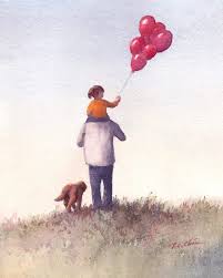 Art Print Of Watercolor Painting Father And Daughter Etsy Balloon Art Watercolor Art Prints Art
