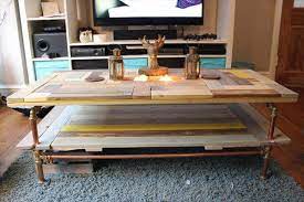 Here's a copper pipe coffee table with a beautiful piece of walnut as the top. Diy Pallet And Copper Pipe Coffee Table 101 Pallets