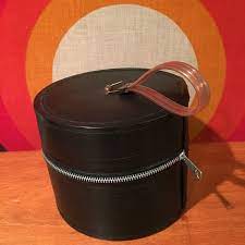 Vintage Wig Box Vintage Hat Box Round Black Vinyl Wig Case Etsy Vintage Hat Boxes Black Vinyl Hats Vintage