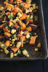 Roasted Sweet Potato Black Bean Salad With Pineapple Corn Salsa Ambitious Kitchen Recipe Salad With Sweet Potato Roasted Sweet Potatoes Sweet Potato Black Beans