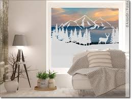 Milchglas Fensterfolie Mit Bergen Baumen Und Einem Hirsch Fensterfolie Haus Deko Folie Fur Fenster