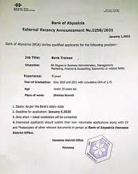 Bank of abyssinia is located in addis ababa, ethiopia and is part of the banks & credit unions industry. New Job Vaccancy In Ethiopia Home Facebook
