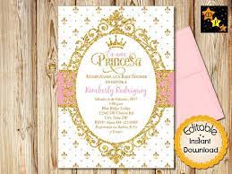 Spanish Princess Baby Shower Invitation Girl White Pink And Etsy Princess Baby Shower Invitation Baby Shower Invitations Baby Girl Shower Invitations Pink