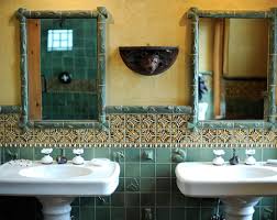 A bright bathroom with emerald tiles in a herringbone a bright ggreen bathroom with a green wall, a green mosaic tile floor, a wooden vanity and touches of gold and brass. 23 Green Tile Design Ideas For Your Kitchen Bath Sebring Design Build