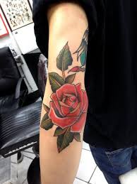 Impressive Red Rose Tattoo On Left Elbow Rose Elbow Tattoo Elbow Tattoos Tattoos