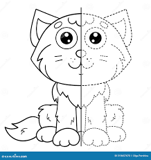 рисовать симметрично. соедините изображение точек. таблица трассировки.  раскраска страницы набросок мультфильма милый кот. раскрас Иллюстрация  вектора - иллюстрации насчитывающей детсад, шарж: 218657670