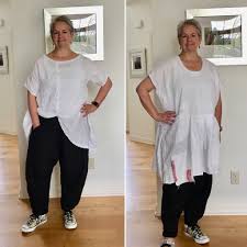 Creating a unique style with your creativity. The Tina Givens Louisa Pattern Left And Tina Givens Greta Tunic Right Both In White Linen For Summer Clothes Design Dress Sewing Patterns Patterned Jeans
