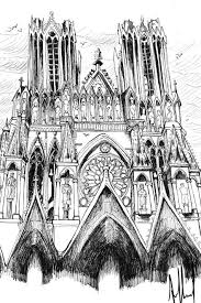 Cathedrale De Reims Dessin Au Feutre Noir Dessin Au Feutre Dessin Illustration Noire