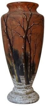 Vase Daum Nancy Paysage A La Neige Circa 1900 Daum Nancy Vase En Verre Marmoreen De Forme Balustre Decor De Paysage A La Neige Emaille Degage Kunstenaar Vazen