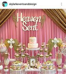 Heaven Sent Baby Shower Dessert Table And Decor Angel Baby Shower Heavenly Baby Shower Baby Shower Princess