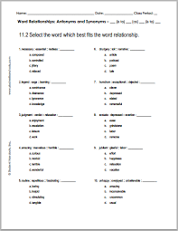 11 2 Word Relationships Worksheet Free To Print Pdf File For High School English Language A Word Relationships Vocabulary Worksheets High School Vocabulary