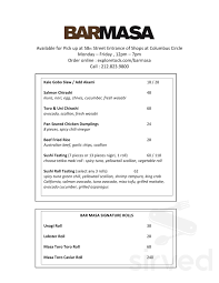Bar Masa Menu In New York New York Usa