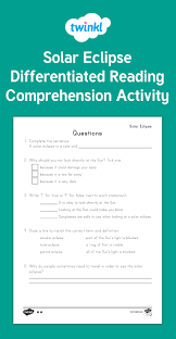 This Differentiated Solar Eclipse Reading Comprehension Activity Is A Great Way To Reading Comprehension Activities Reading Worksheets Comprehension Activities