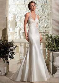 209 99 Glamorous Tulle Satin Halter Neckline Natural Waistline Mermaid Wedding Dress Alencon Lace Wedding Dress Wedding Dresses Lace Wedding Dresses Satin