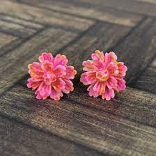 Pink Flower Earrings Flower Jewelry Chrysanthemum Stud Etsy Flower Jewellery Flower Earrings Studs Flower Earrings
