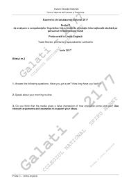 Proba de evaluare a competentelor lingvistice. Proba C Engleza 2017