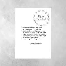 Printable Gift For Writers Inspirational Writing Quotes 5x7 Print Creative Flow Poem Digital File Writing Quotes Writing Gifts Quotes