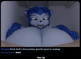133000 - suggestive, artist:oleanderin, krystal (star fox), canine, fox,  mammal, anthro, comic:boob growth, nintendo, star fox, 2020, 3d, black  nose, breast expansion, breasts, destruction, dialogue, expansion,  eyelashes, female, fur, hair, hyper, hyper