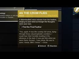 As the crow flies (not comparable). Final Feather Location New Exotic Quest As The Crow Flies Destiny 2 Destiny 2 Youtube