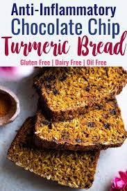 Gluten Free Turmeric Chocolate Chip Bread This Healthy Turmeric Oat Flour Bread Is Spicy Sweet And Has Melty Chocolate Chip Bread Food Dairy Free Breakfasts