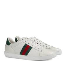 Womens White Leather Ace Sneaker With Green Red Web