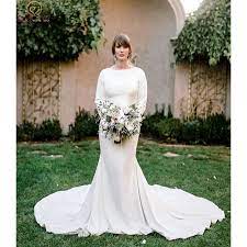 If this is your wedding day vision, you'll find your inspiration among these elegant wedding gowns. Elegant Long Sleeve Mermaid Wedding Dresses 2020 New White Ivory Simple O Neck Bridal Gowns White Ivory Satin Vestidos De Noiva Wedding Dresses Aliexpress