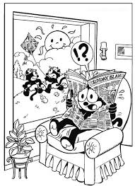 Felix The Cat Read Newspaper With Hole In It Coloring Pages Kids Play Color Felix The Cats Cat Reading Coloring Pages