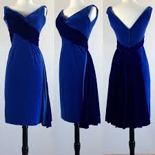 1950 S Cobalt Blue Velvet Bombshell Cocktail Wiggle Dress With 3d Bust And Watteau Bustle Trai Vintage Dresses Blue Velvet Cocktail Dress Velvet Cocktail Dress