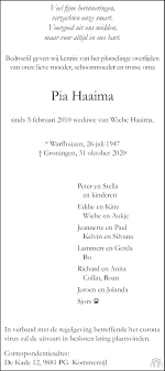 Hiermee verzamelt fc groningen persoonsgegevens en volgen wij je gebruik van onze website en die van derden. Pia Haaima 31 10 2020 Overlijdensbericht En Condoleances Mensenlinq Nl