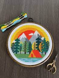 Counted cross stitch.design by dimensions via susan winget mediterranean flavorsget one of your own, and get started. Camping At The Mountains Cross Stitch Pattern Modern Cross Stitch Pattern Pdf Instant Download Dikis Ornegi Oya Ornekleri Kanavice Ornekleri