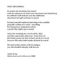 Antjie Krog Poet Becoming Reference Antjie Krog Skinned Seven Stories Press New York 2013 Poem A Day Poems Poet