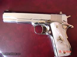 70 government colt model o.38. Colt Government 1911 38 Super Fully Refinished In Bright Nickel With 24k Gold Accents 2 Mags Box Never Fired Awesome Showpiece