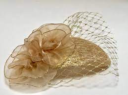 Metallic Gold Fascinator With Gold Veil Small Gold Hat Etsy In 2021 Gold Fascinator Gold Hats Fascinator Hats Diy