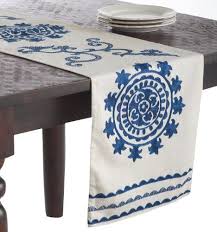 Cobalt Blue Table Runner Cobaltbluekit Blue Table Runner Embroidered Table Runner Medallion Design