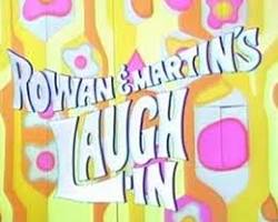 Rowan & Martin's LaughIn 1968 TV series Dan Rowan Dick Martin Goldie Hawn Ruth Buzzi Lily Tomlin Arte Johnson NBC variety show comedy stills 1960s colorful set, AI generated