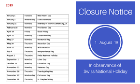 Check spelling or type a new query. Closure Notice For Swiss National Holiday 2019 U S Embassy In Switzerland And Liechtenstein