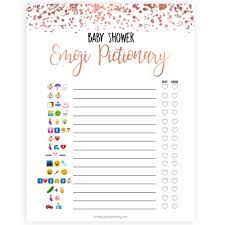 Download this free fantastic printable emoji bingo game! Baby Emoji Pictionary Rose Gold Printable Baby Shower Games Ohhappyprintables