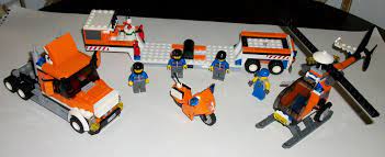 Lego Set 7686 Orange Helicopter Transporter 4 Minifigures 2009 Semi Truck 87058 Lego Craft Room Decor Crafts For Boys