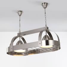 Luxury Modern Oval 2 Light Kitchen Island Light Brushed Nickel Ceiling Hanging Pot Rack Down Light Modern Oval 2 Light Kitchen Island Light Brushed Nickel Ceiling Hanging Pot Rack Down Light For Sale