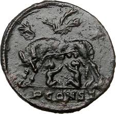 A Roman Coin Dating Back To 330 333 A D Depicting The She Wolf Nursing The Twins Romulus And Remus The Latin Word For Wo Roman Coins Romulus And Remus Coins