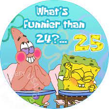 EDIBLE Spongebob 25 Birthday Party Cake Topper Wafer Paper Round 7.5