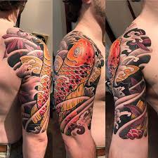 To discuss your own sleeve ideas contact us here. Japanese Koi Half Sleeve Tattoo Bardadim Tattoo Brooklyn Nyc
