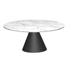 City day scene with tables and chairs, showcase with cups, greenery and streetline. Small Round Marble Coffee Table With Conical Black Base Now At Fusion